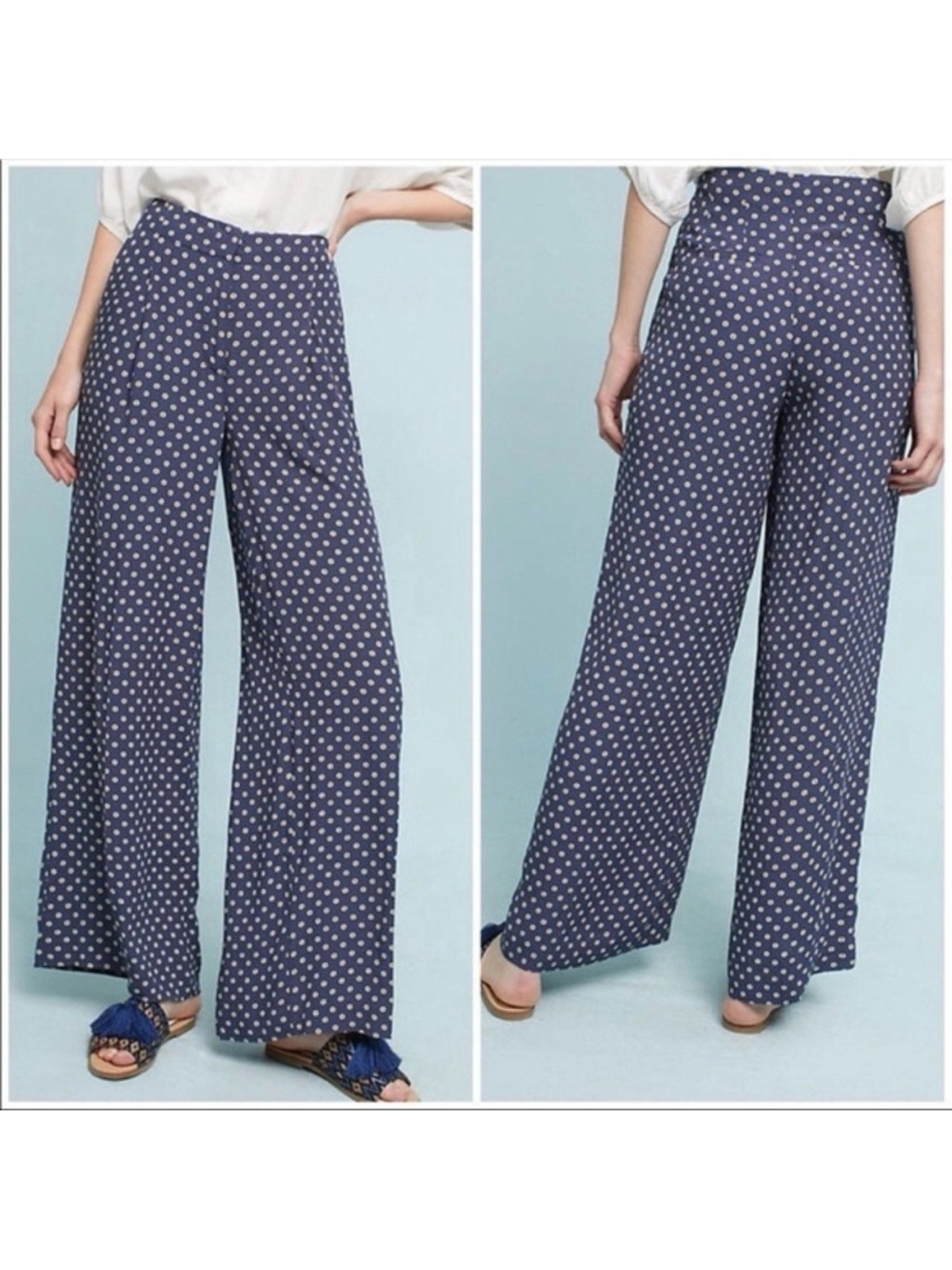 Anthropologie Feather Bone Trouser Wide Leg Navy Flowy Retro Comfy Vintage